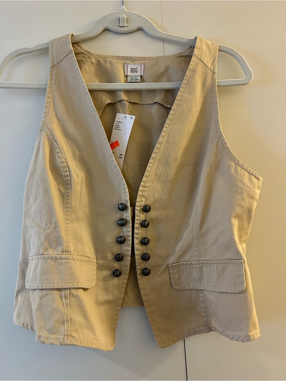 BDG Tan Cotton Button-Front Sleeveless Vest